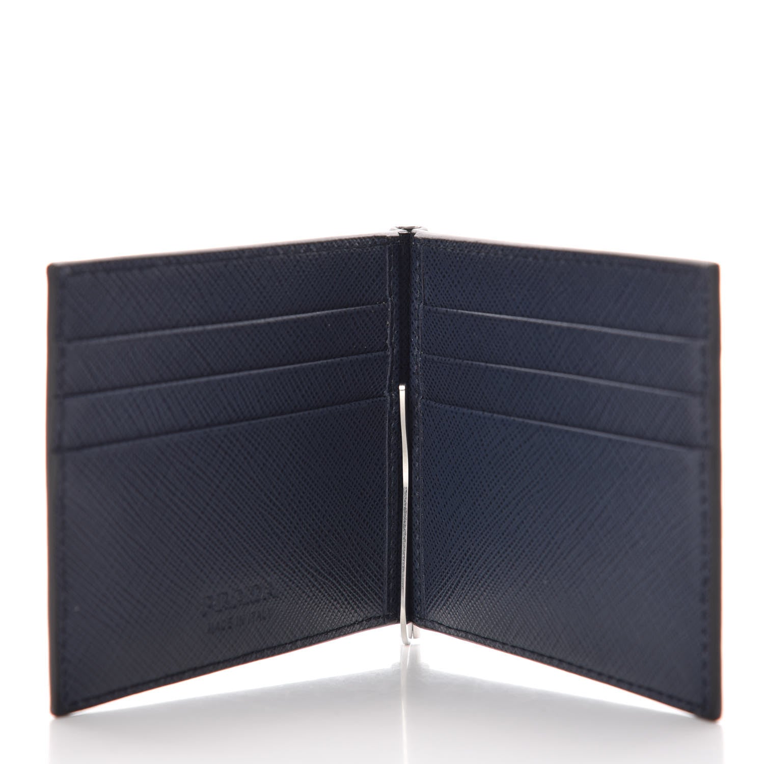 Prada Saffiano Metal Bi-Color Money Clip Bi-Fold Wallet Black Baltico 5 of 8