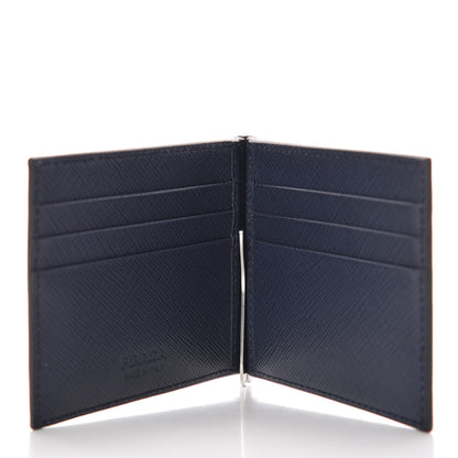 Prada Saffiano Metal Bi-Color Money Clip Bi-Fold Wallet Black Baltico 5 of 8