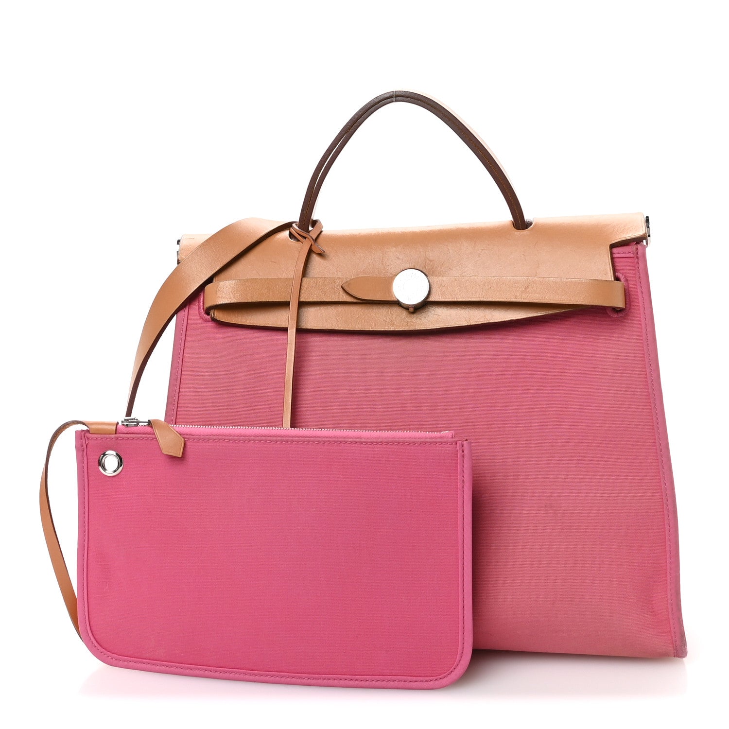 Hermes Vache Hunter Toile Herbag Zip 31 PM Rose Lipstick Natural 3 of 13