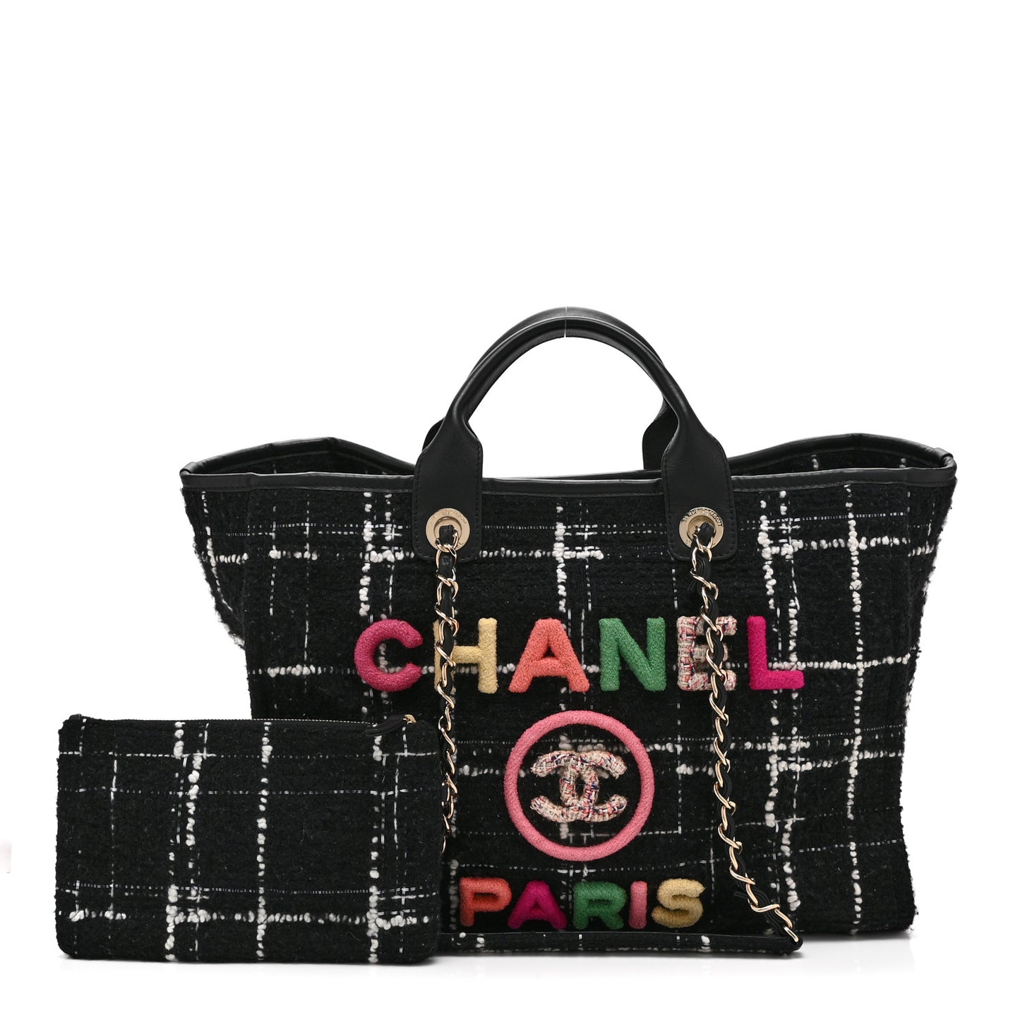 Tweed Medium Deauville Tote Black White Multicolor