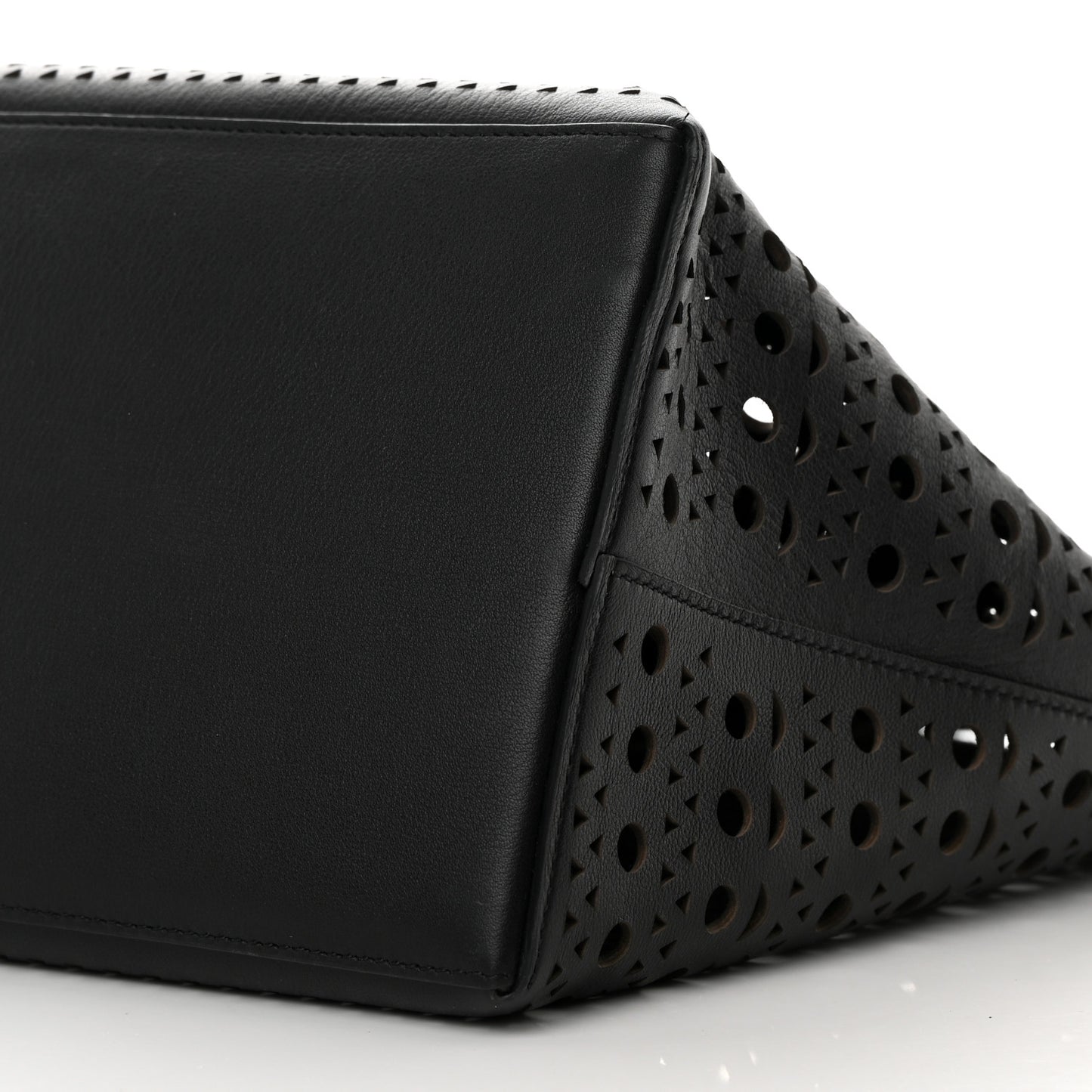 Lux Calfskin Optical Perforated Laser Cut Mina 44 Tote Black