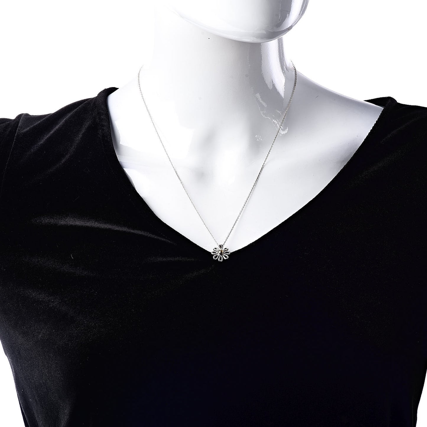 Sterling Silver 18K Yellow Gold Daisy Pendant Necklace