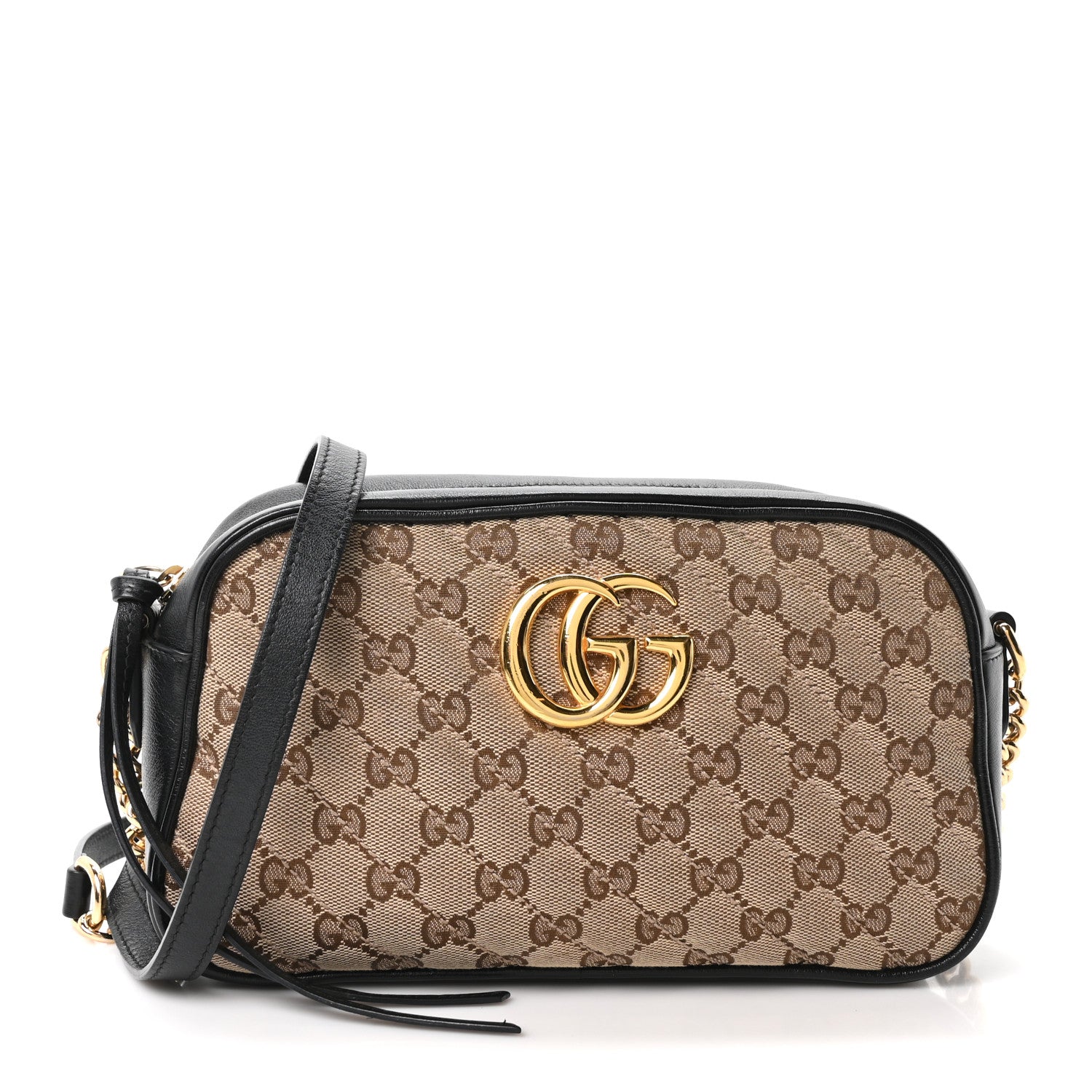 Gucci Monogram Matelasse Diagonal Small GG Marmont Chain Shoulder Bag Beige Black 1 of 10