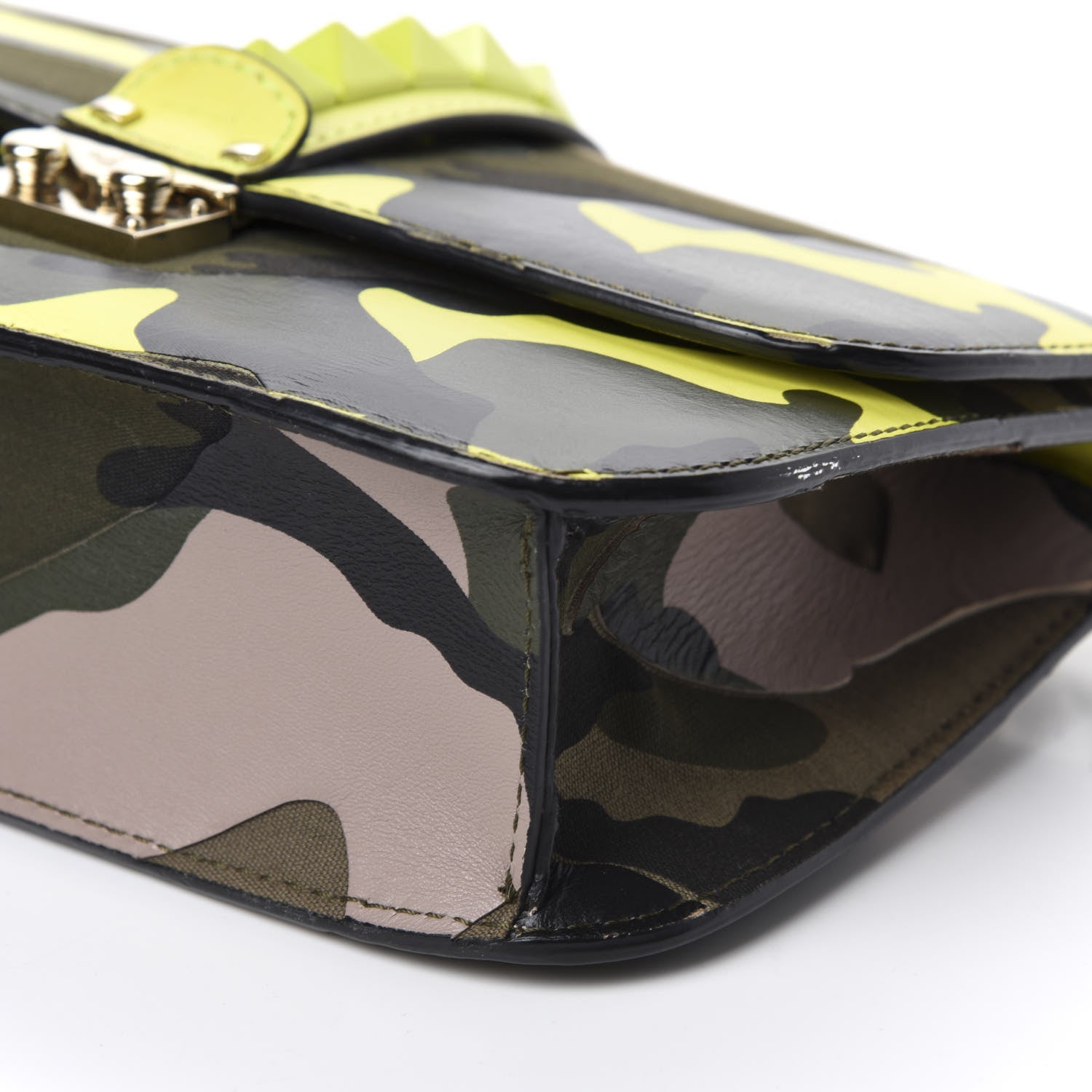 Valentino Garavani Nappa Canvas Camouflage Medium Glam Lock Rockstud Flap Fluo Yellow 7 of 14