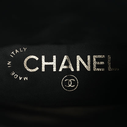 Chanel Shiny Calfskin Velvet Quilted Lace Up Combat Boots 39.5 Blue Black 9 of 12