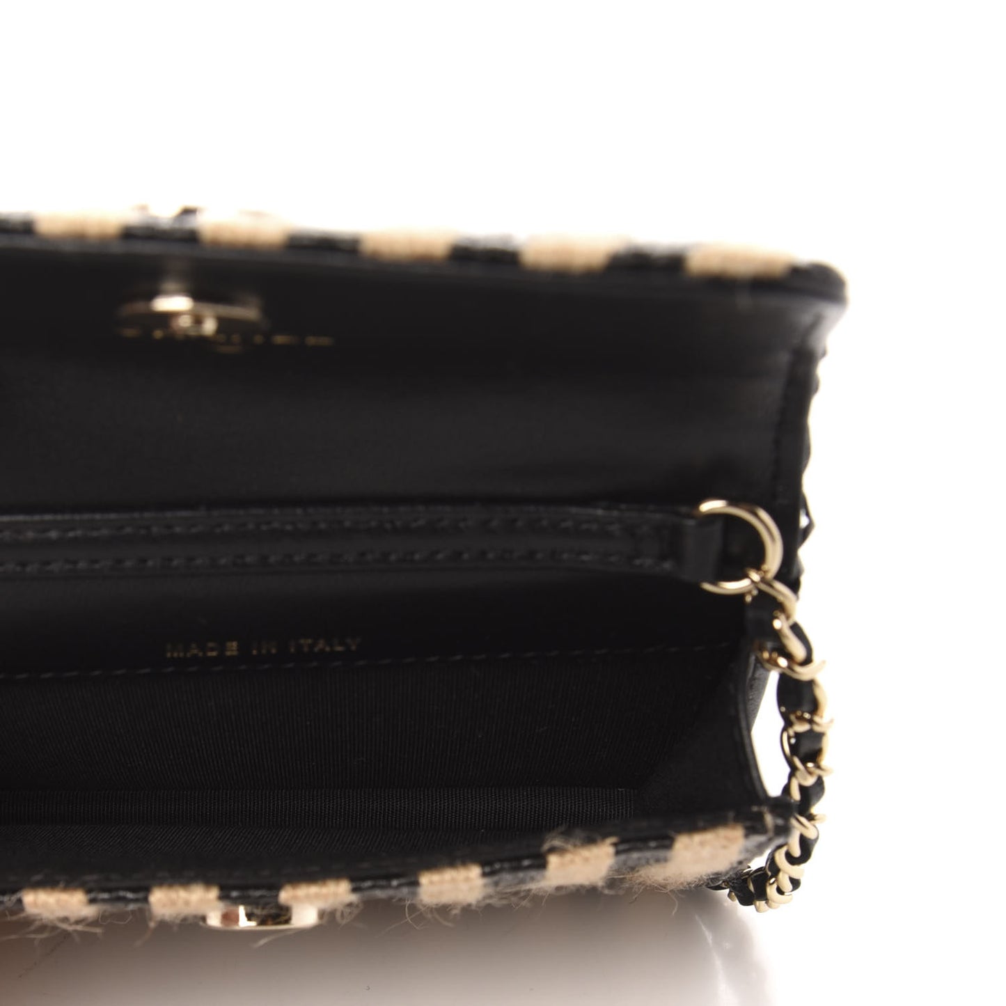 Raffia Jute Striped Belt Bag Black Beige