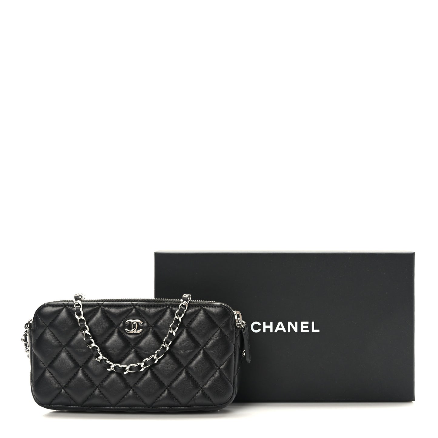 Lambskin Quilted Small Clutch With Chain Black