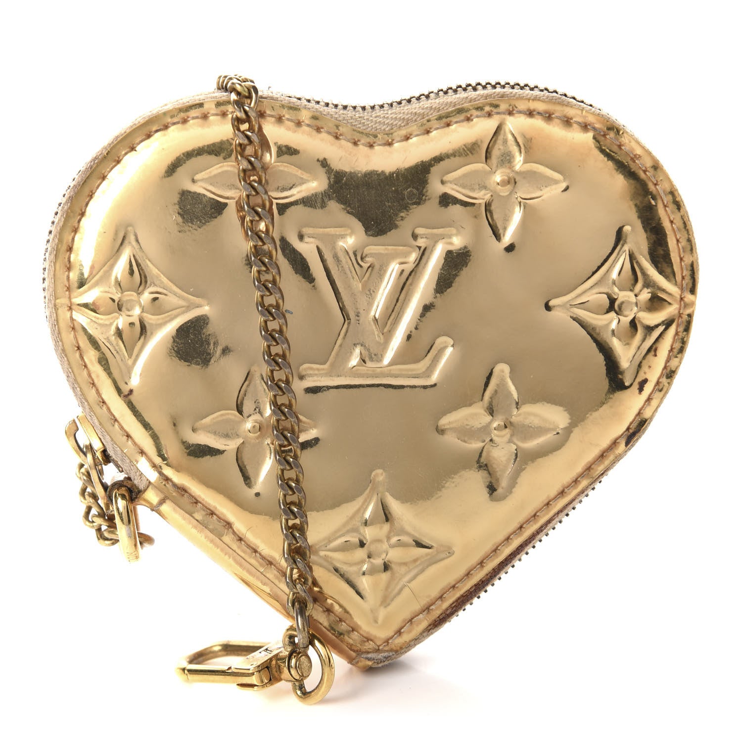 ルイヴィトン LOUIS VUITTON ハート型 ゴールド ケース Louis Vuitton Monogram Miroir Heart Coin Purse Gold 637272