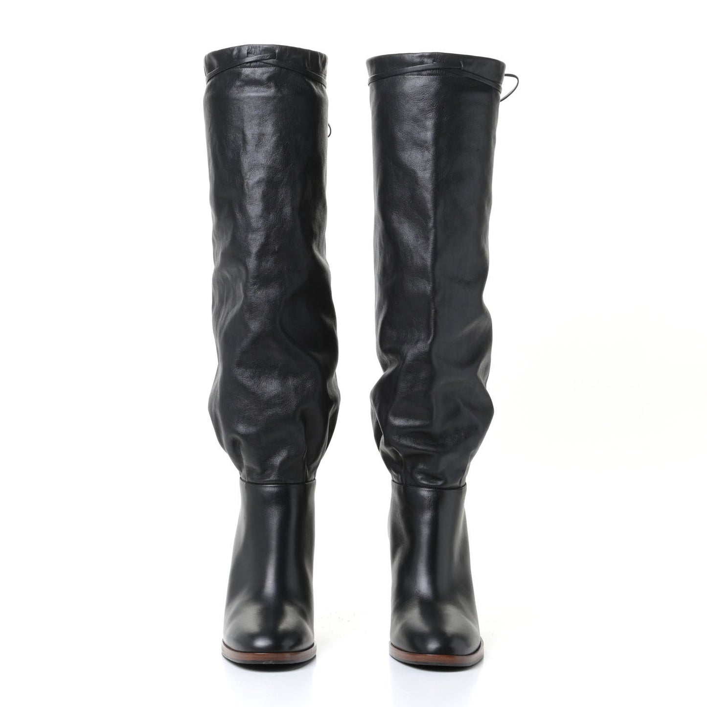 Deauville Calfskin Cinched Knee High Boots 37.5 Black
