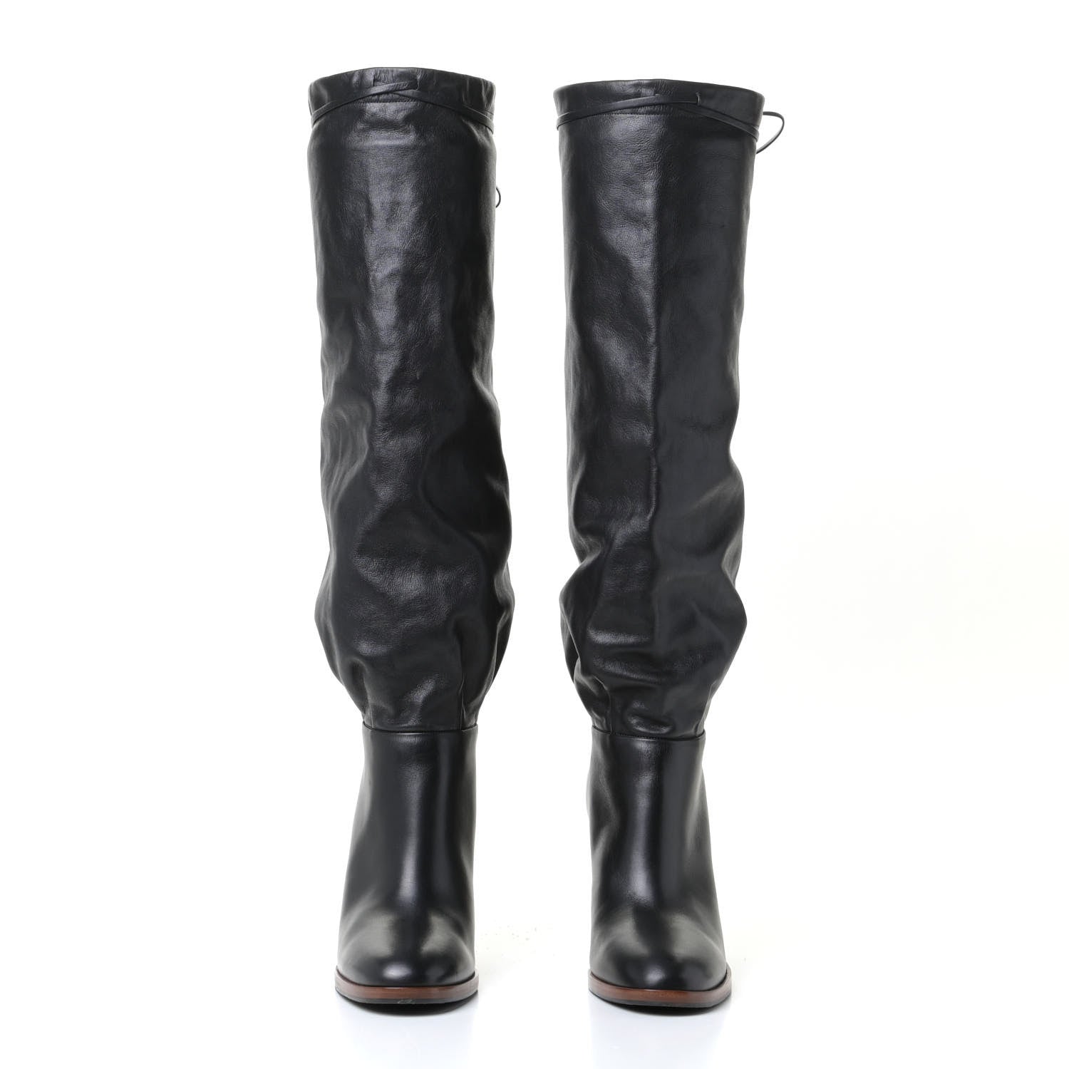 Gucci Deauville Calfskin Cinched Knee High Boots 37.5 Black 4 of 11
