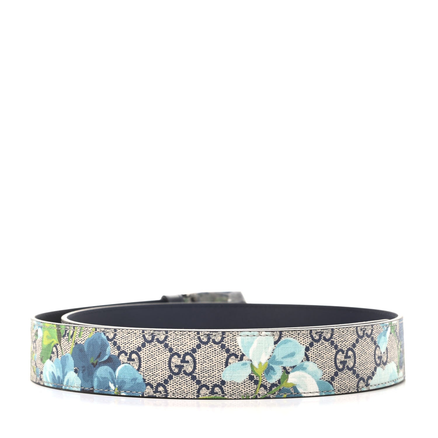 Gucci GG Supreme Monogram Blooms Plaque Belt 95 38 Blue 2 of 3