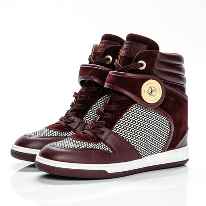 Louis Vuitton Calfskin Suede Postmark Wedge Sneakers 38 Bordeaux 3 of 6