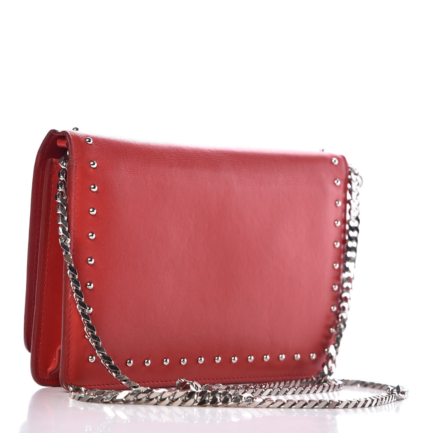 Calfskin Studded Pandora Chain Wallet Medium Red