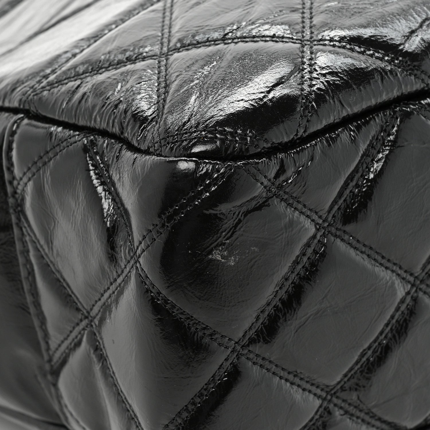 Chanel Shiny Aged Calfskin Quilted Large Shopping Bag Black 10 of 14