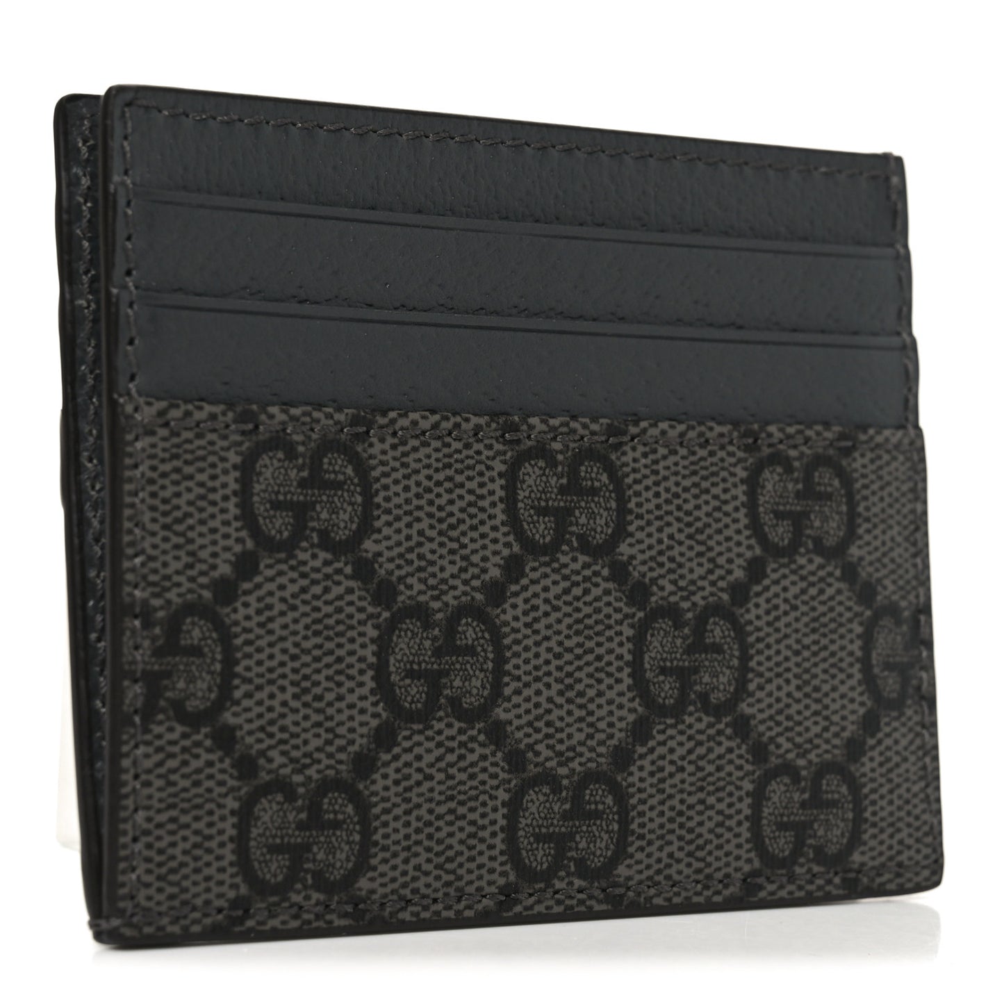 GG Supreme Monogram Textured Dollar Calfskin Ophidia Card Holder Grey Black Graphite Grey
