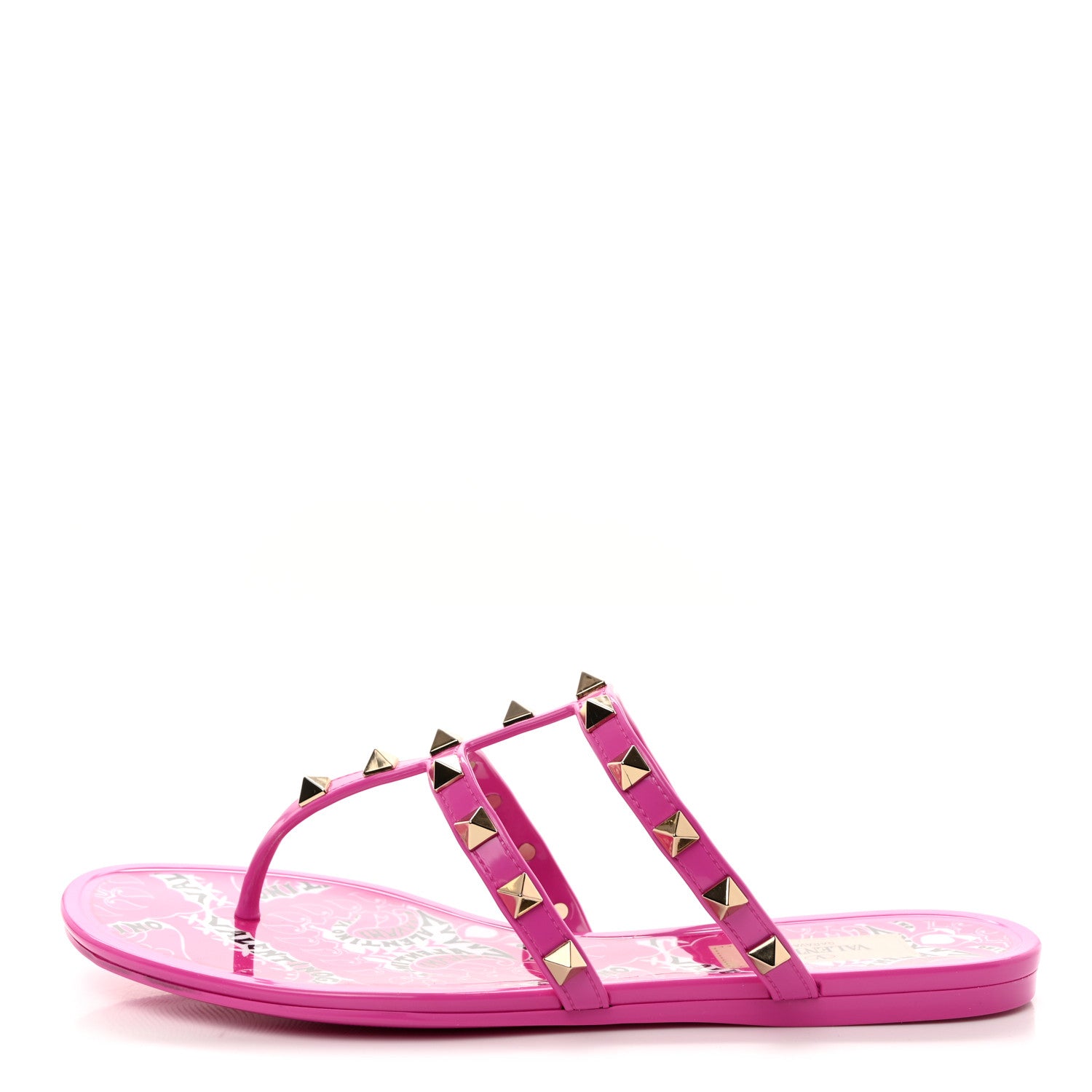 Valentino Garavani PVC Jelly Rockstud Caged Flat Thong Sandals 36 Pink 1 of 8