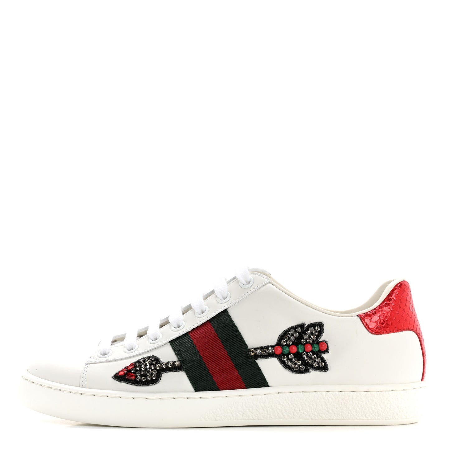 Calfskin Web Studded Womens Arrow Ace Sneakers 37 White