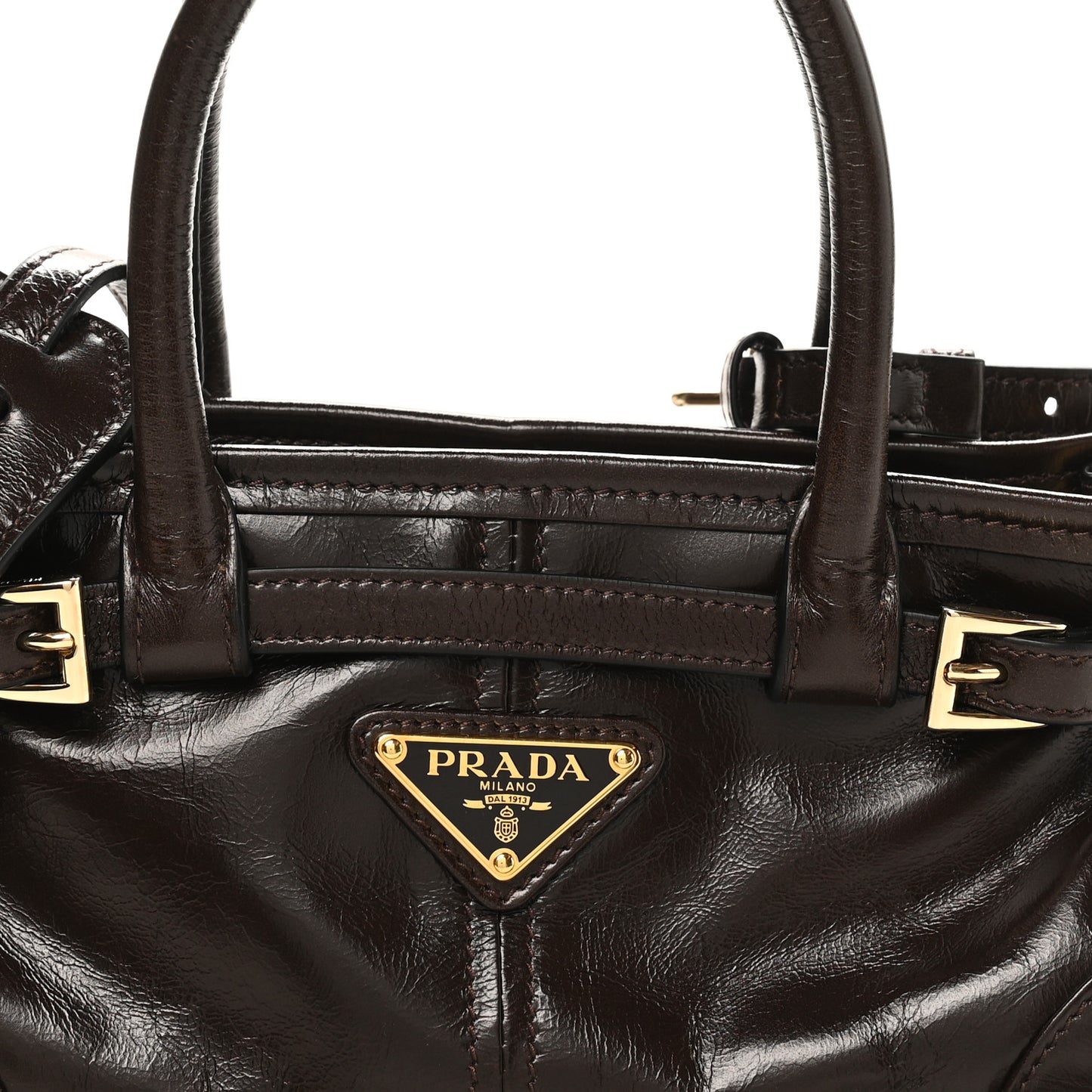 Glossy Calfskin Triangle Mini Bonnie Shoulder Bag Moro