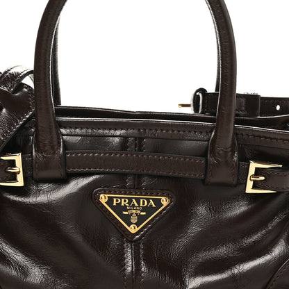Prada Glossy Calfskin Triangle Mini Bonnie Shoulder Bag Moro 7 of 9