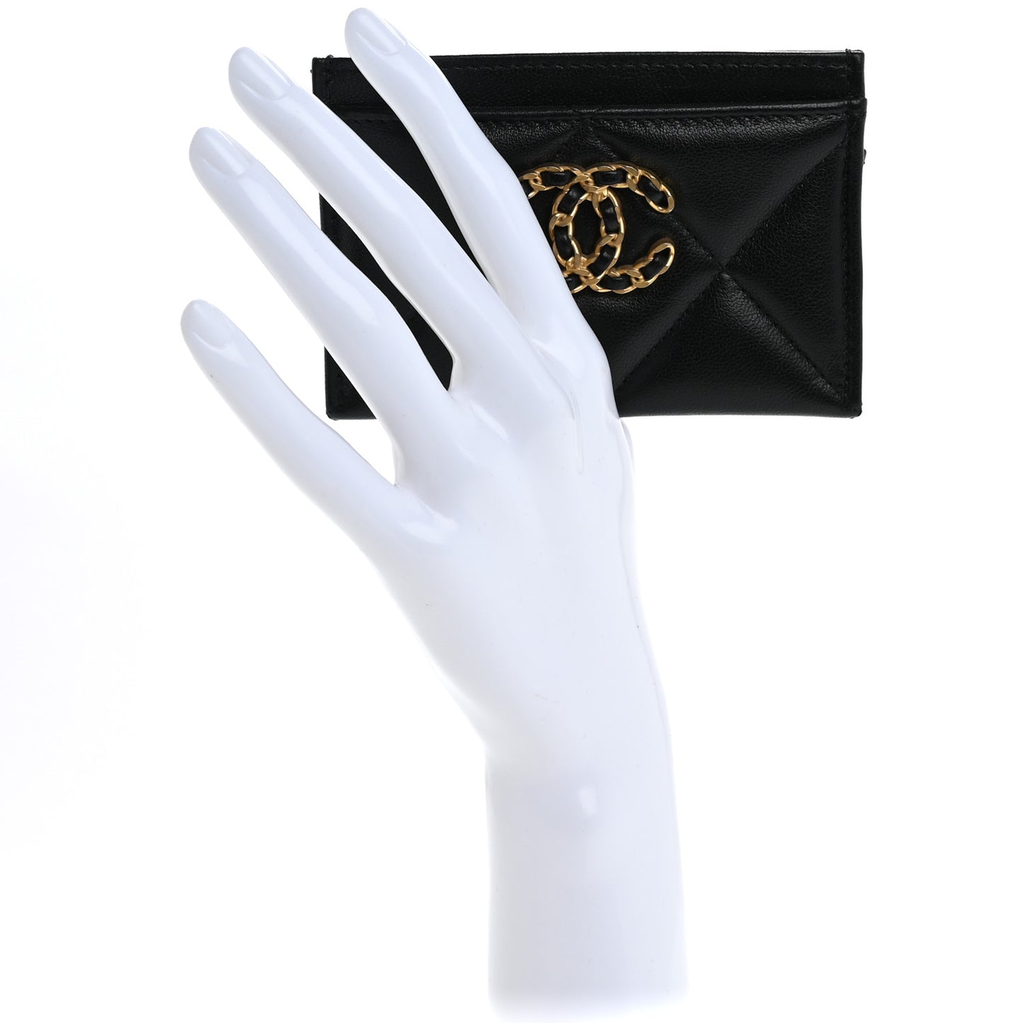 Lambskin Quilted Chanel 19 Card Holder Black
