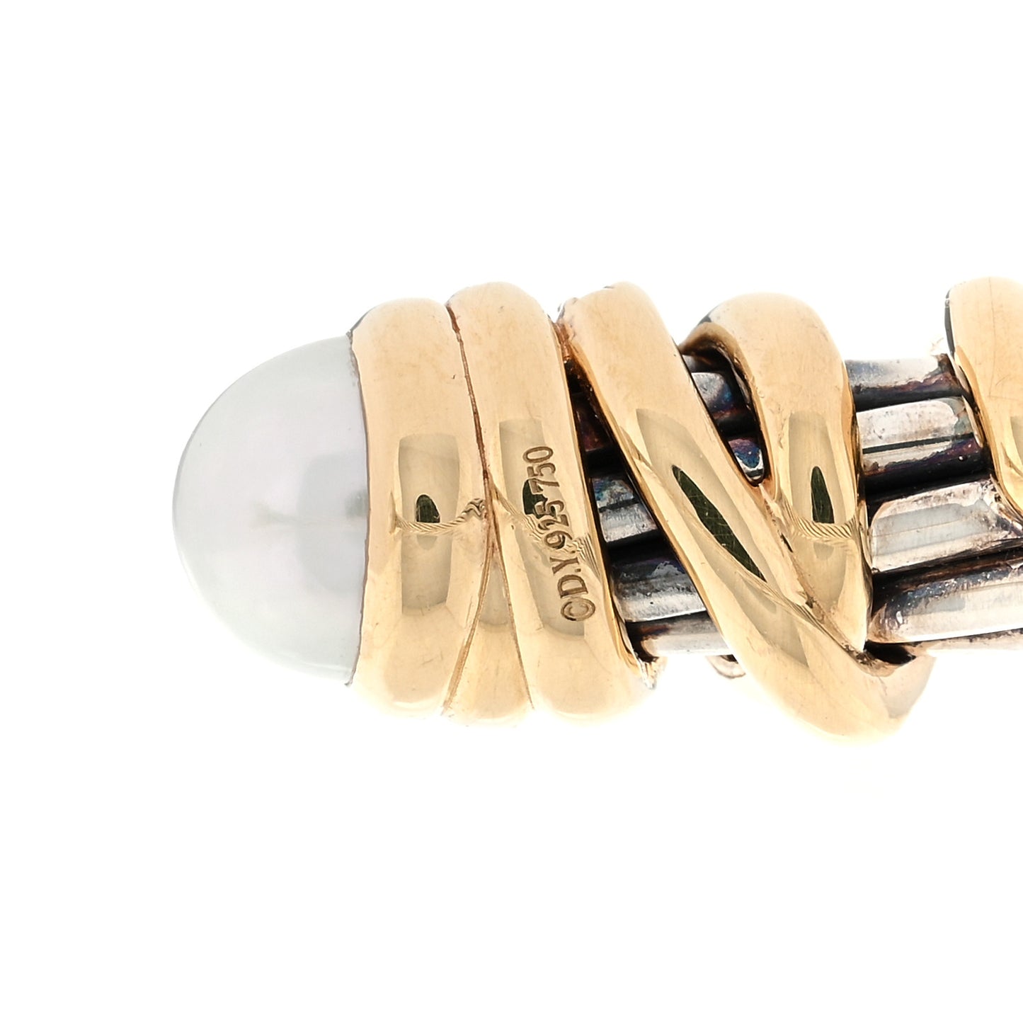 Sterling Silver 18K Yellow Gold Diamond Pearl 6mm Helena Cuff Bracelet