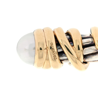 David Yurman Sterling Silver 18K Yellow Gold Diamond Pearl 6mm Helena Cuff Bracelet 3 of 3