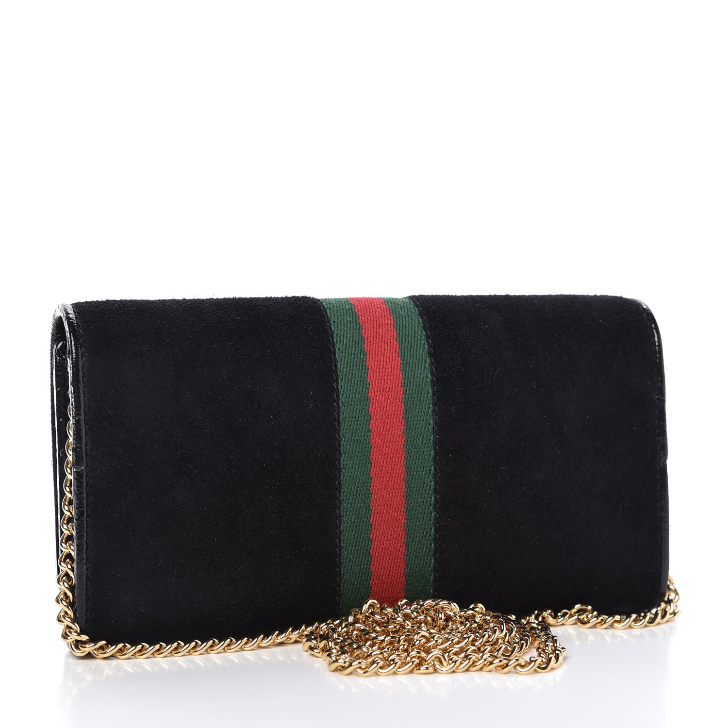Gucci Suede Patent Web Ophidia Wallet On Chain Black 3 of 11