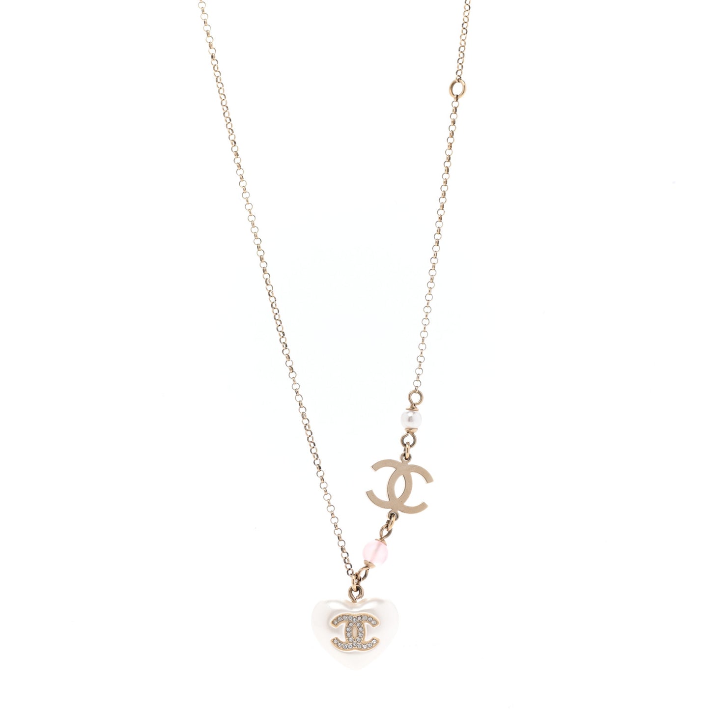 Resin Crystal CC Heart Necklace Pearly White Gold