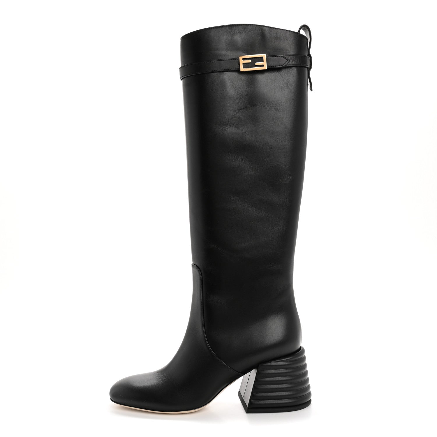 Fendi Calfskin Knee High Promenade Block Heel Boots 36 Black 1 of 7