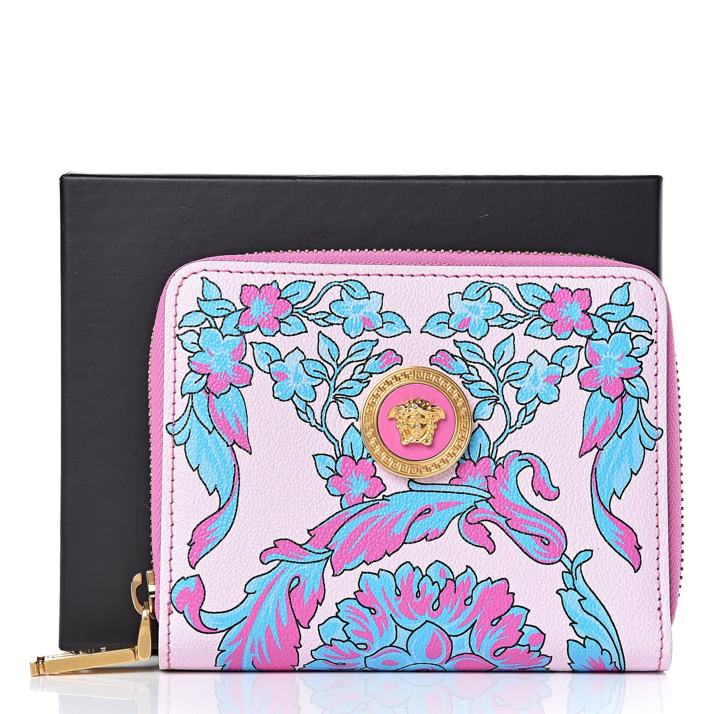 Calfskin Voyage Barocco Print Zip Around Wallet Multicolor