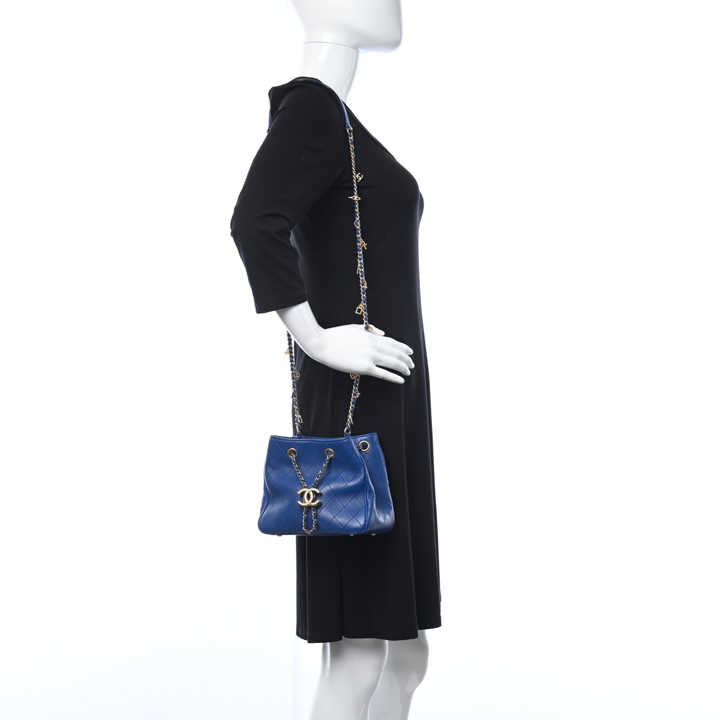 Calfskin Stitched Small Egyptian Amulet Drawstring Bag Blue