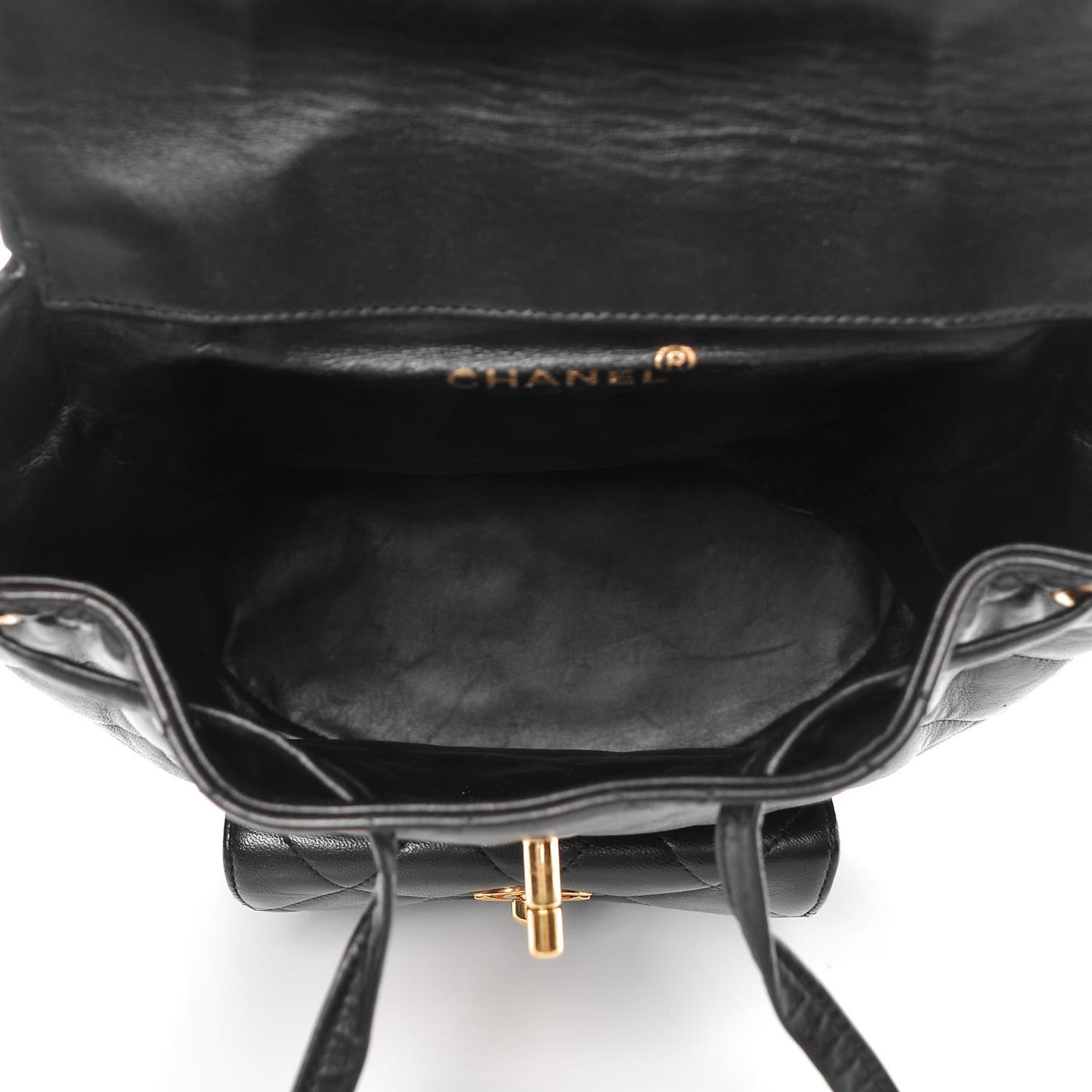Lambskin Quilted Drawstring Backpack Black