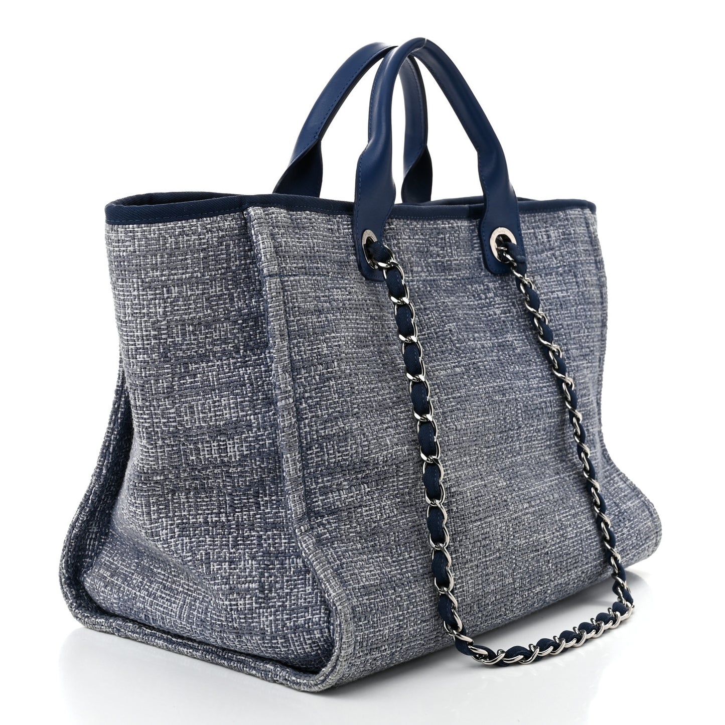 Woven Straw Raffia Medium Deauville Tote Blue