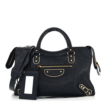 Balenciaga Chevre Gold Metallic Edge Hardware City Bleu Nuit Dark Sea 3 of 11
