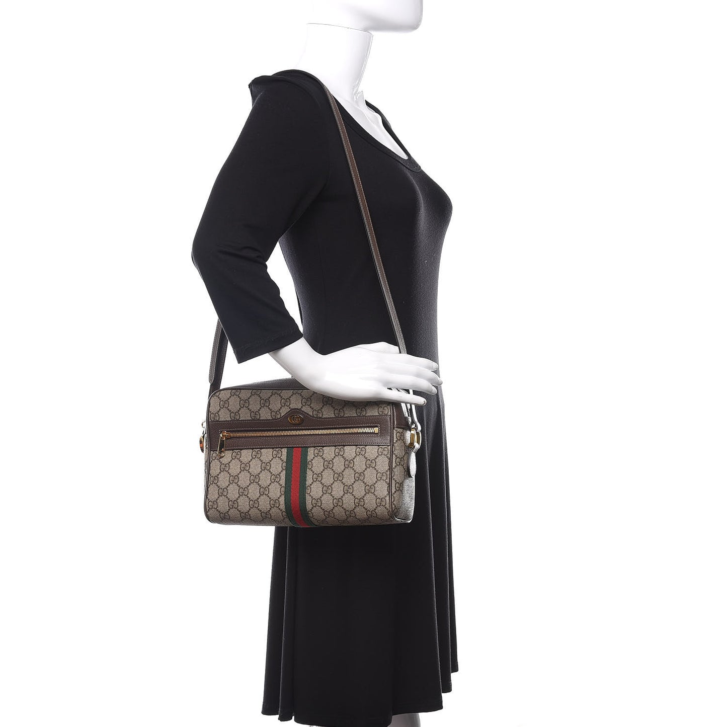 GG Supreme Monogram Web Small Ophidia Shoulder Bag Brown