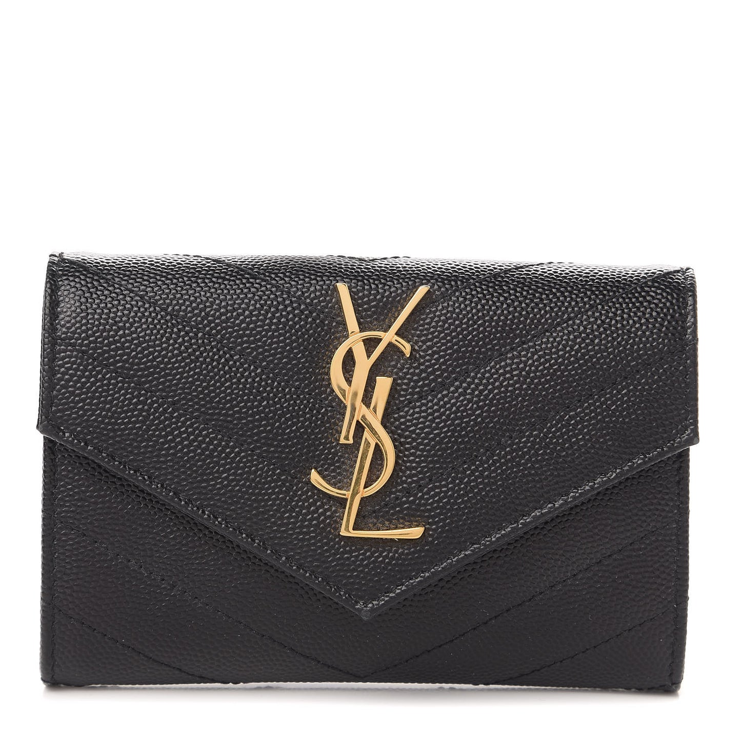 Grain De Poudre Matelasse Chevron Small Monogram Envelope Wallet Black