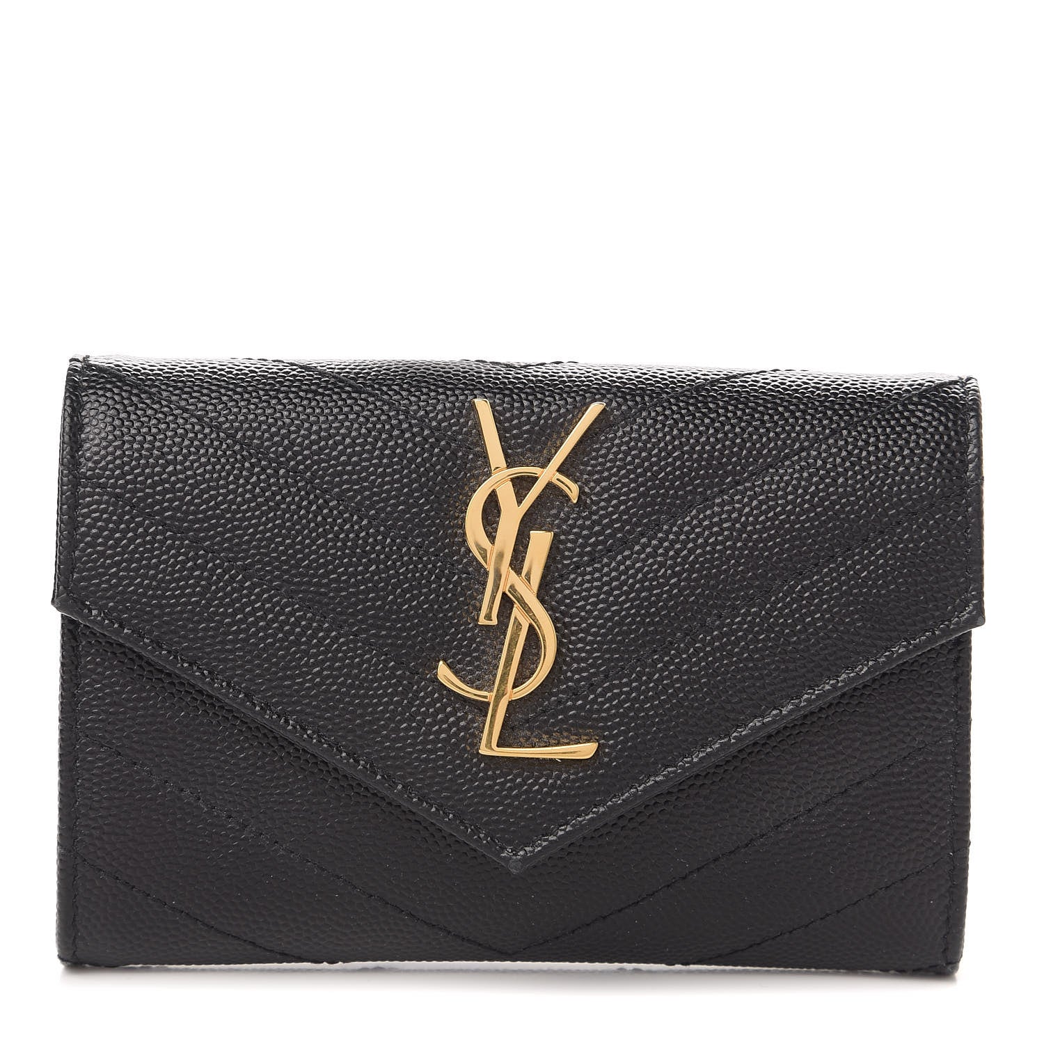 Saint Laurent Grain De Poudre Matelasse Chevron Small Monogram Envelope Wallet Black 1 of 7