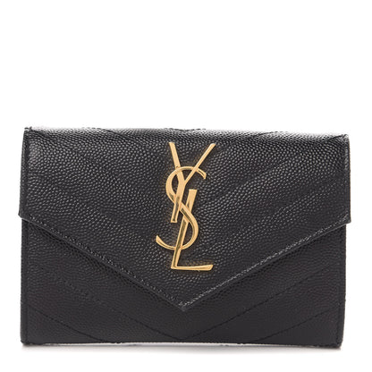 Saint Laurent Grain De Poudre Matelasse Chevron Small Monogram Envelope Wallet Black 1 of 7
