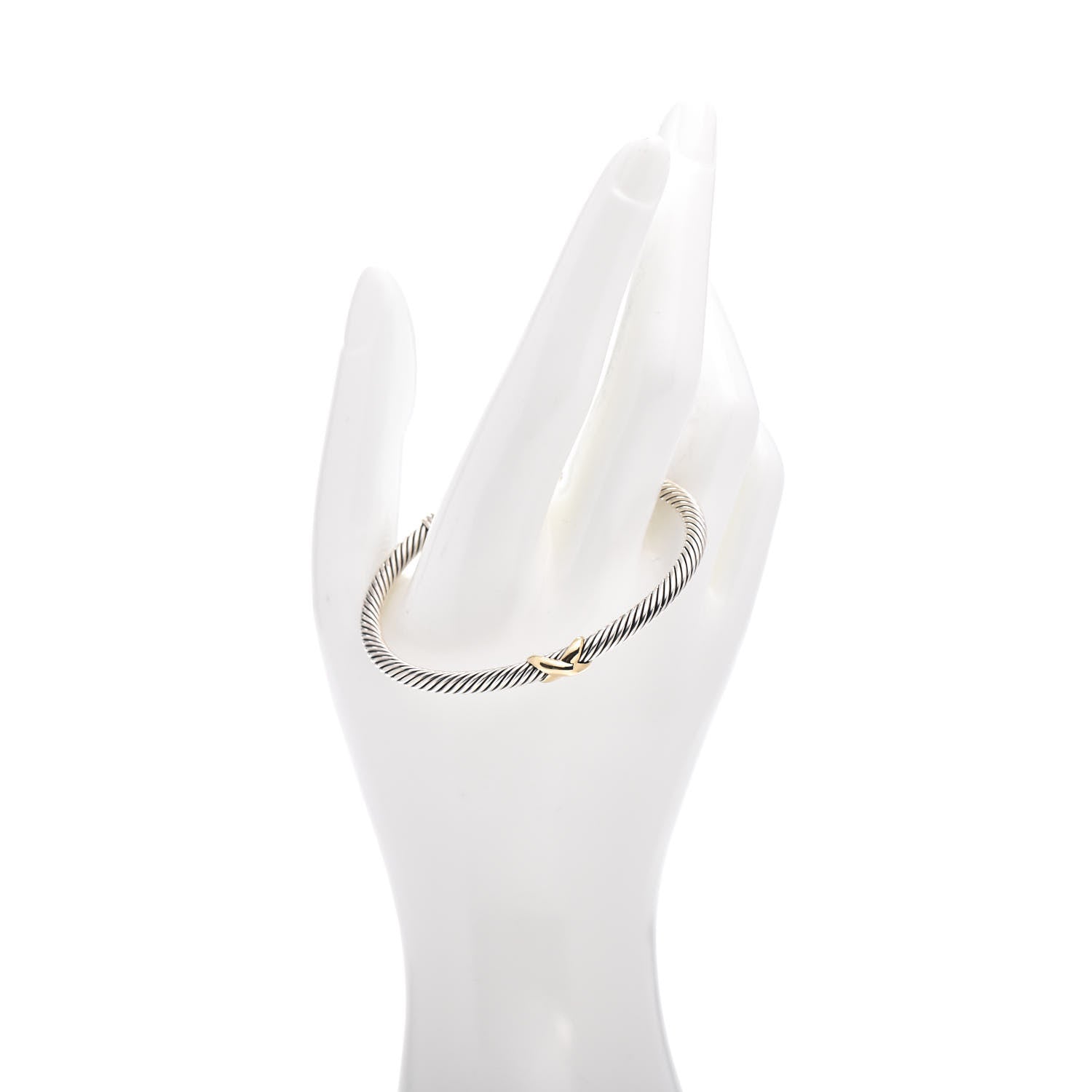 David Yurman Sterling Silver 18K Yellow Gold 4mm X Station Cable Bracelet 2 of 4