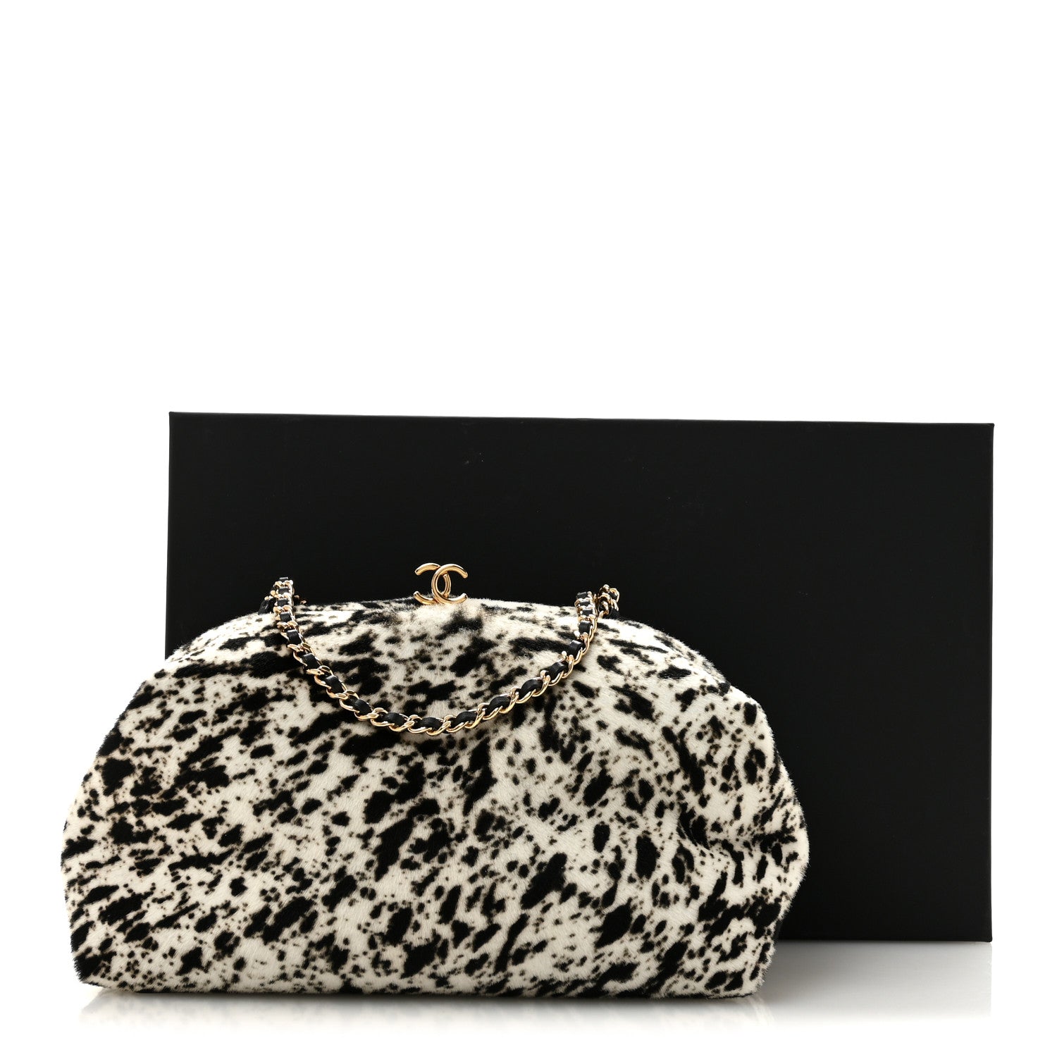 Chanel Lambskin Pony Hair Printed Clutch With Chain Black White 10 of 10