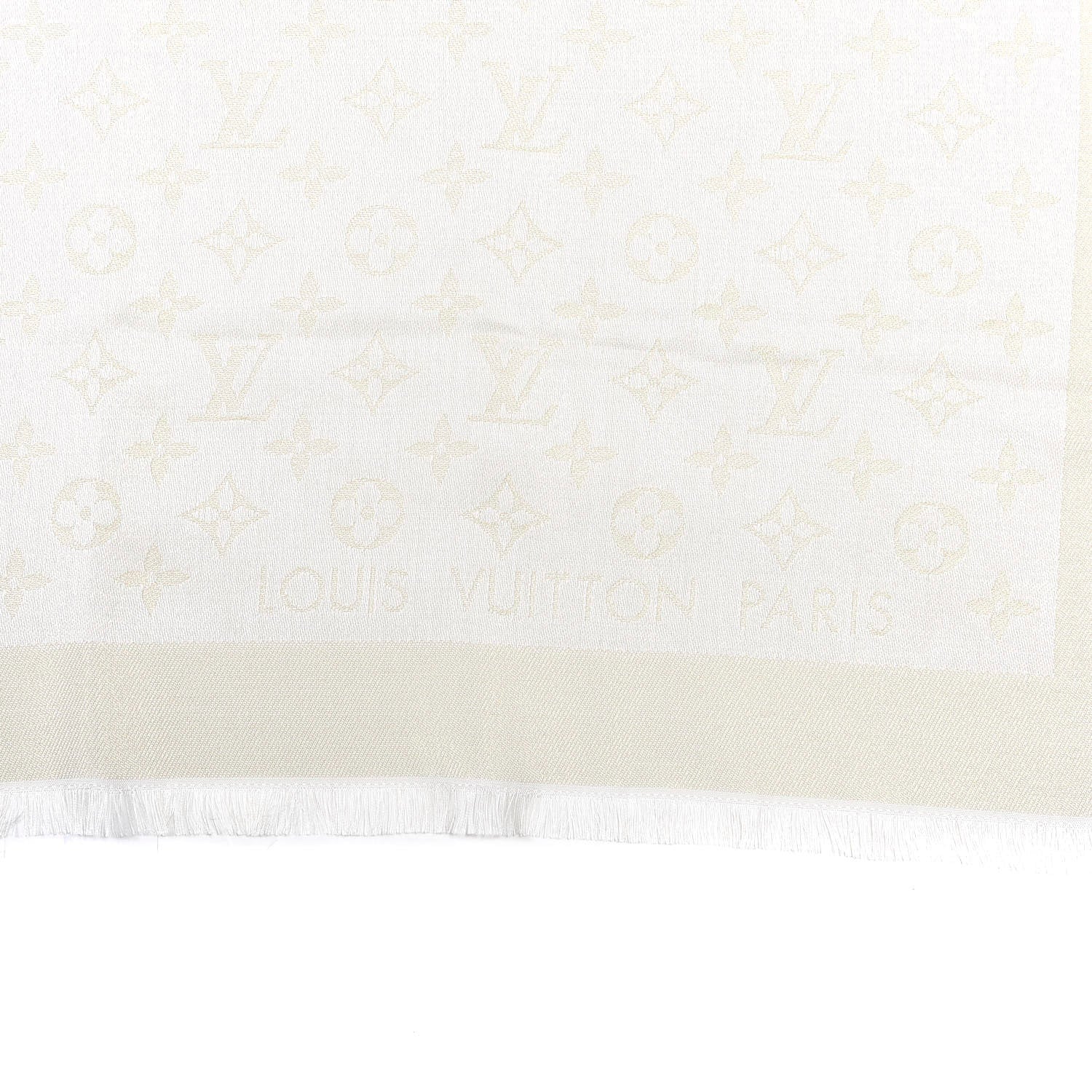 Louis Vuitton Silk Wool Monogram Shine Shawl Beige 2 of 3