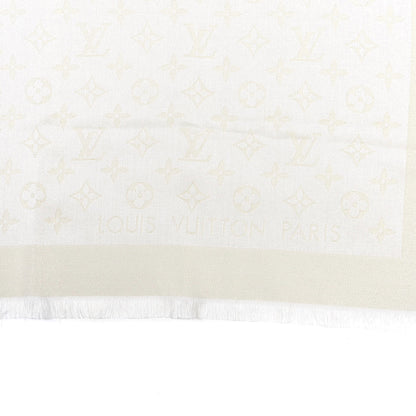 Louis Vuitton Silk Wool Monogram Shine Shawl Beige 2 of 3