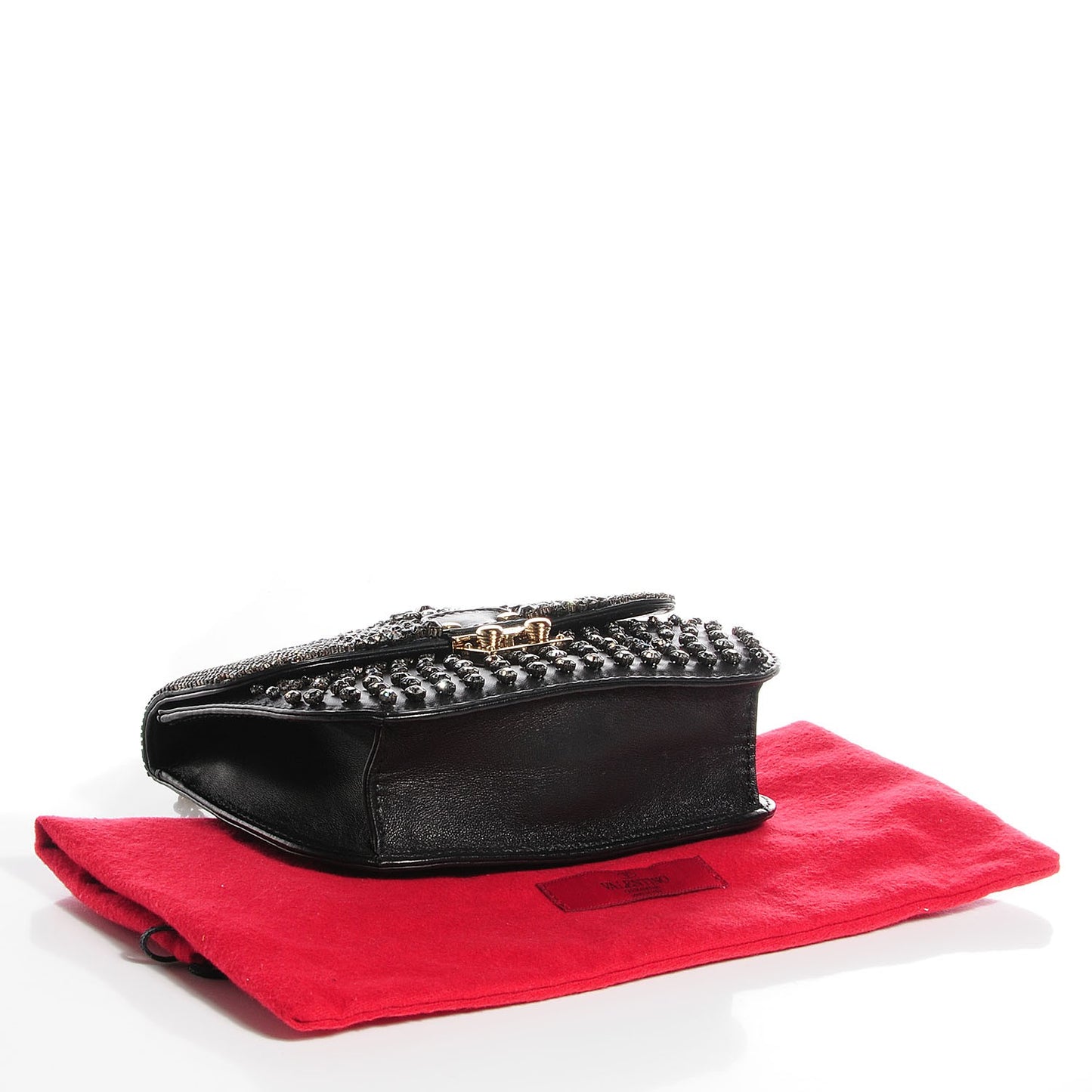 Nappa Crystal Small Glam Lock Rockstud Flap Black
