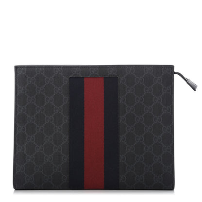 Gucci GG Supreme Monogram Selleria Calfskin Web New Web Cosmetic Case Black 1 of 9