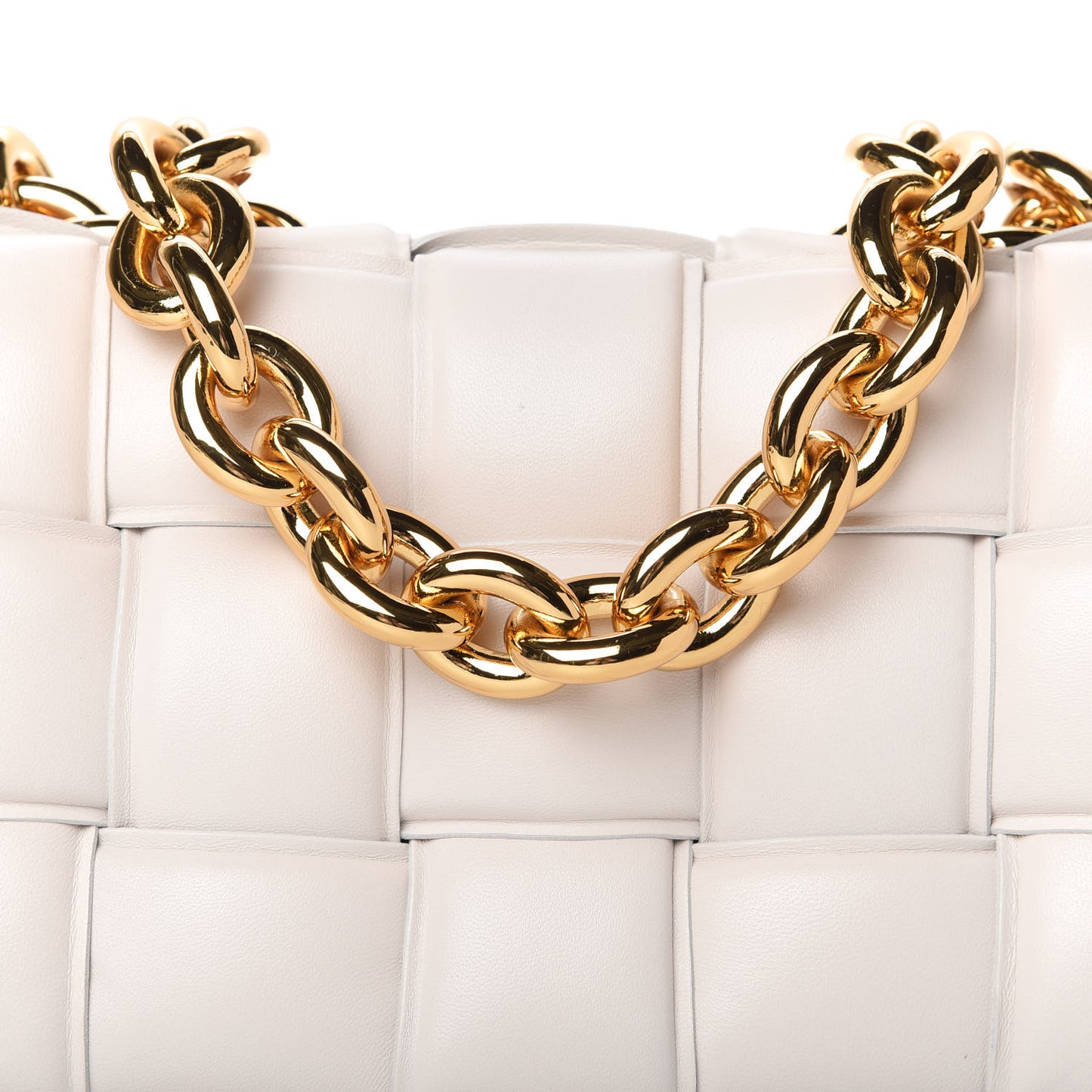Lambskin Maxi Intreccio Padded Chain Cassette Crossbody Bag White
