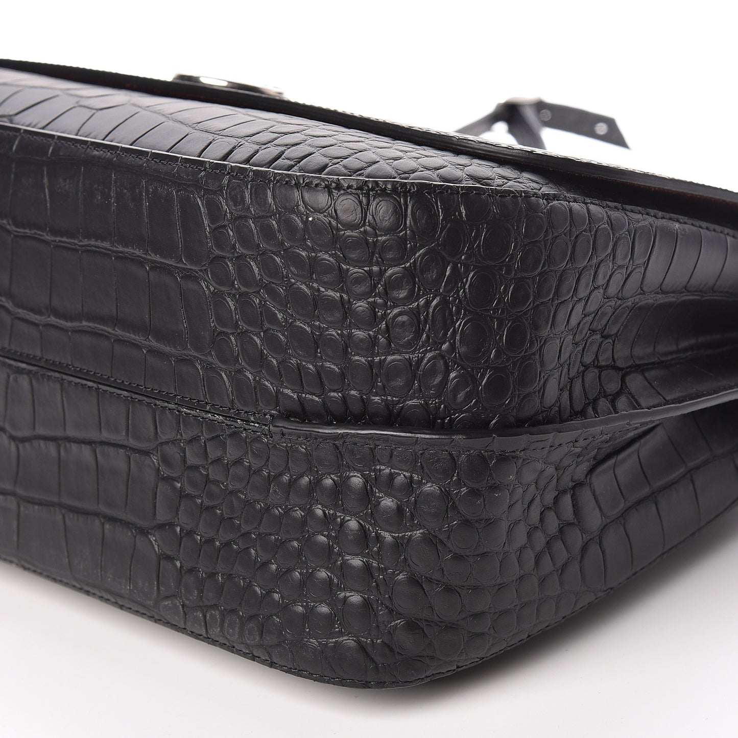 Calfskin Crocodile Embossed Amberley Satchel Black
