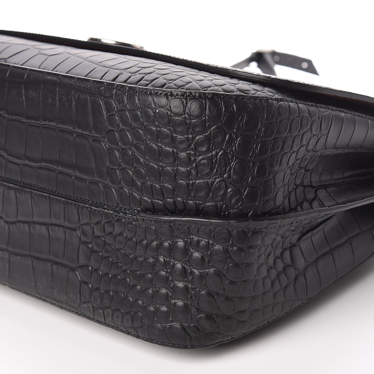 Mulberry Calfskin Crocodile Embossed Amberley Satchel Black 8 of 9