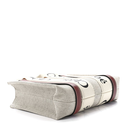 Chloe Cotton Calfskin Small Woody Ribbon Tote White Brown 4 of 12
