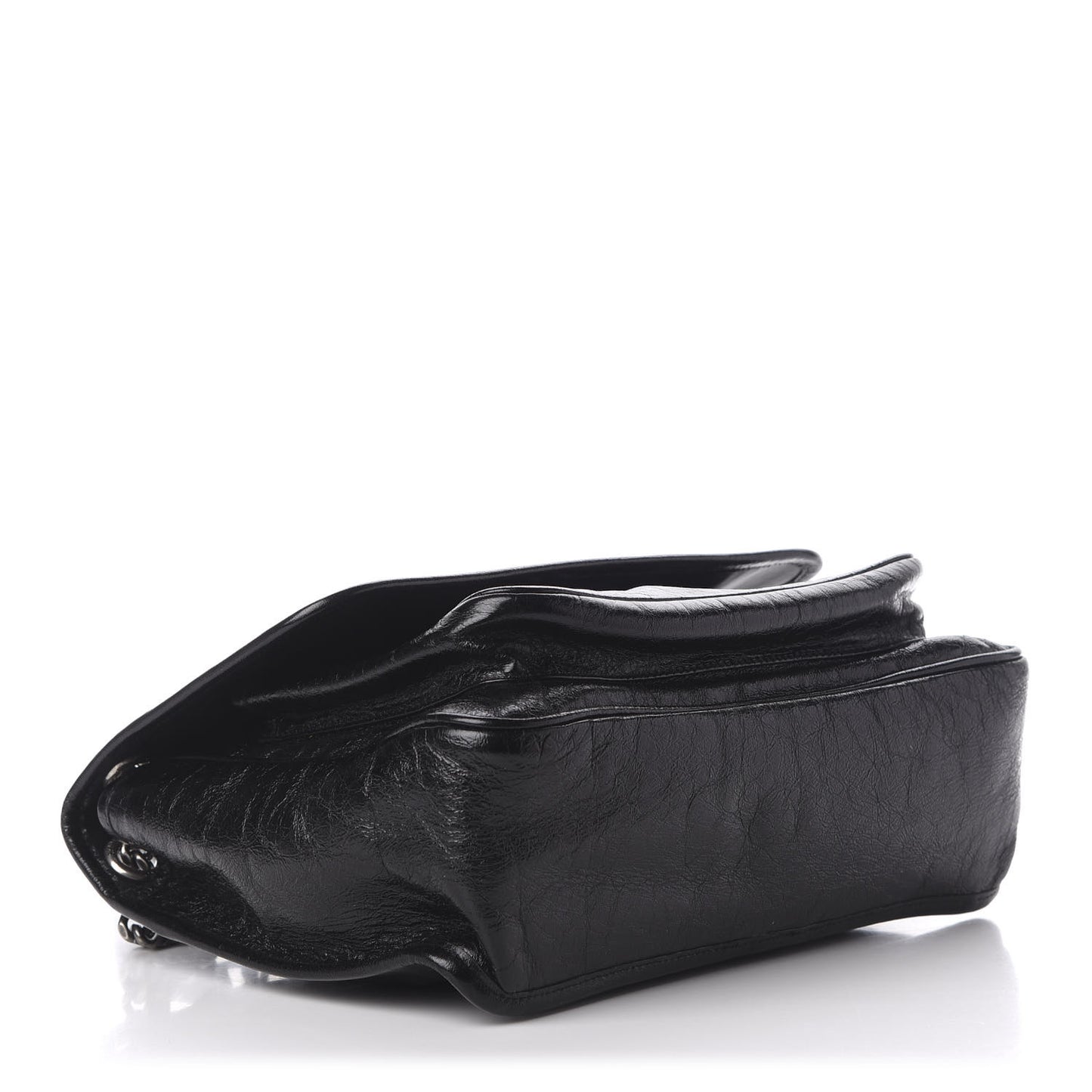 Crinkled Calfskin Matelasse Monogram Medium Niki Chain Satchel Black