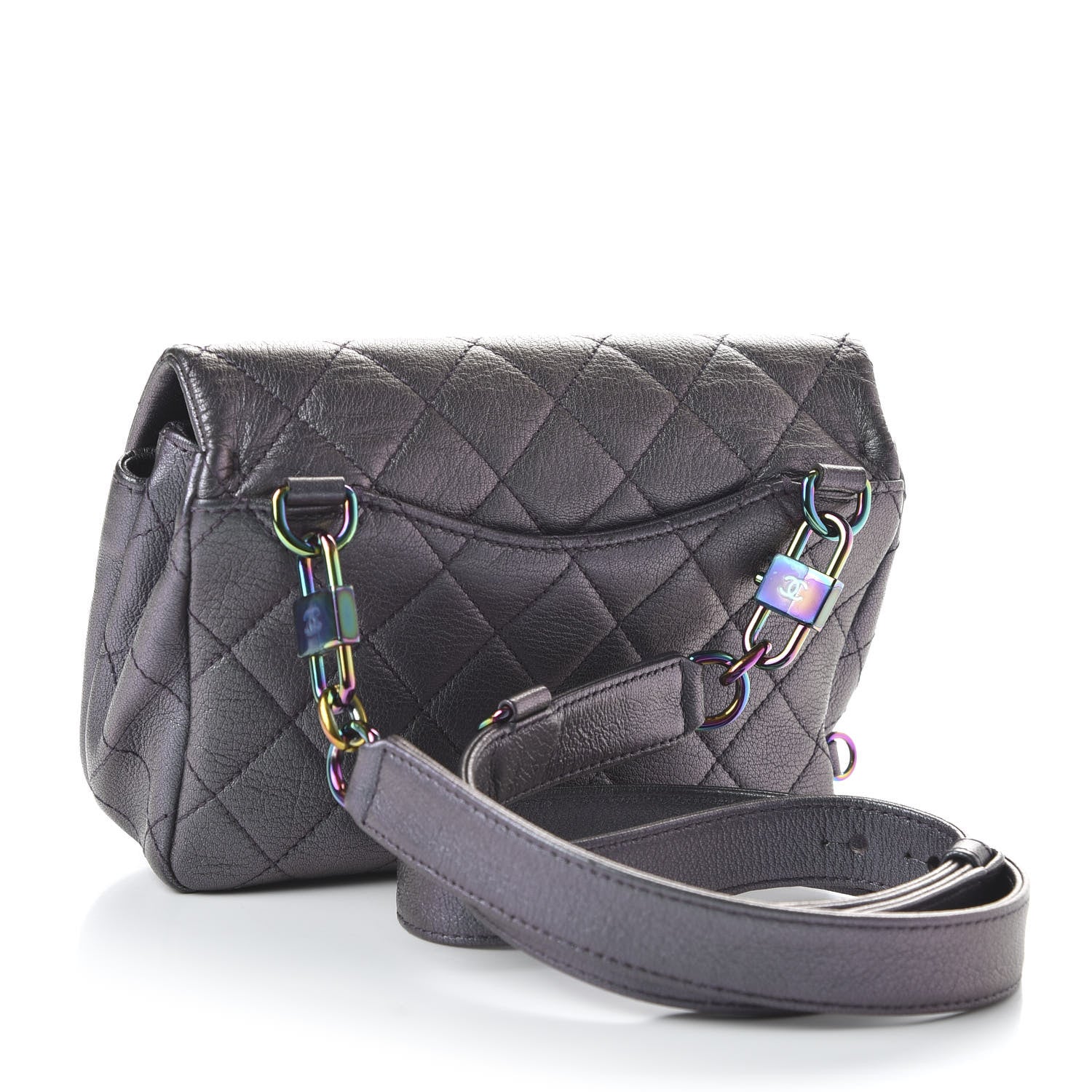Chanel Iridescent Goatskin Quilted Small Double Carry Waist Chain Flap Purple 3 of 10